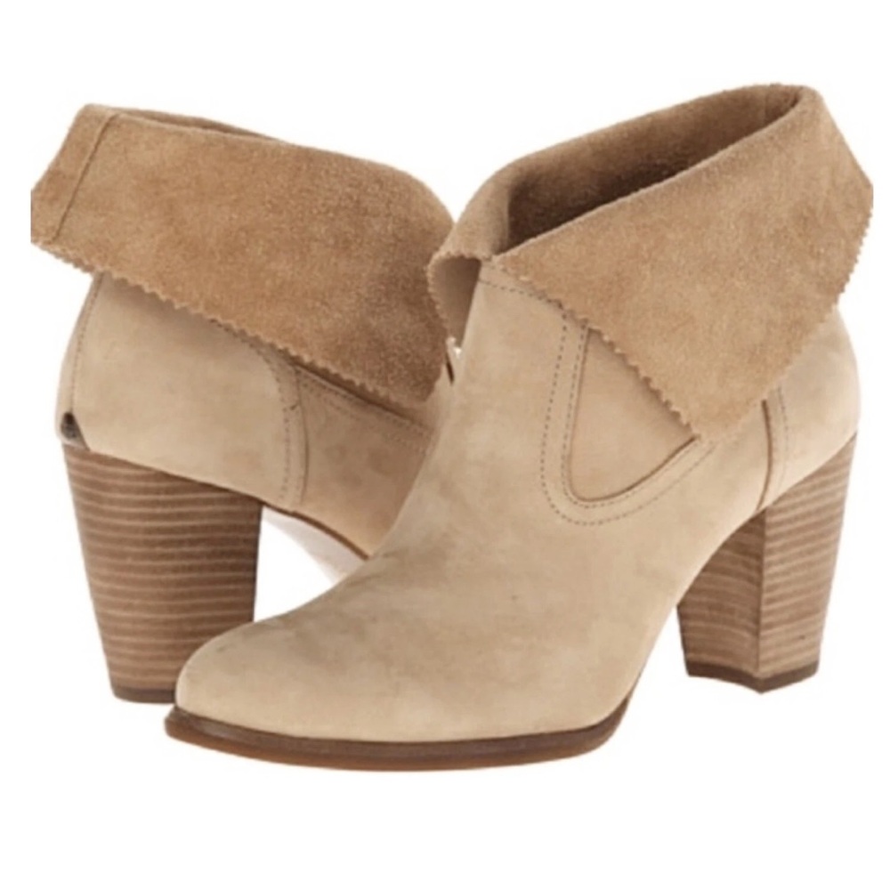 UGG Thames Nubuck Suede Leather Foldover Heeled Ankle Boots Bootie Size 10 Tan